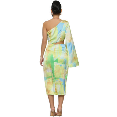 Women Spring/Summer Printed One-Sleeve Casual Maxi Dress