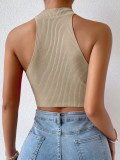 Women Solid Ribbed Summer Sexy Knitting Suspender Crop Tank Top