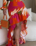 Women long sleeve fishtail print dress