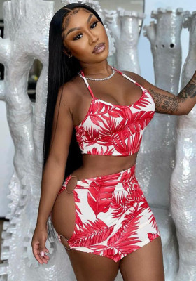 Women Print Halter Neck Strapless Top and Skirt Two-piece Set