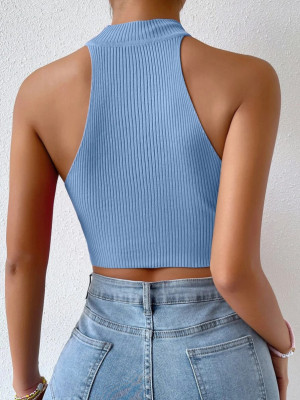 Women Solid Ribbed Summer Sexy Knitting Suspender Crop Tank Top
