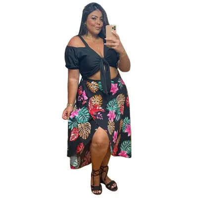 Plus Size Women Print Casual Two-piece Set