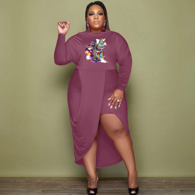 Slim Plus Size Solid Color Long Sleeve Sexy Fake Two-Piece Dress