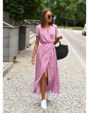 Women's Holidays Polka Dot Print Lace-Up Slim Waist V-Neck Short Sleeve Maxi Dress
