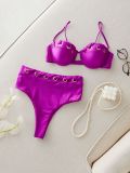 Sexy Strapless Women's High Waist Solid Color Two Pieces Bikini Swimsuit