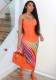 Women's Strapless Multi-Color Striped Long Dress