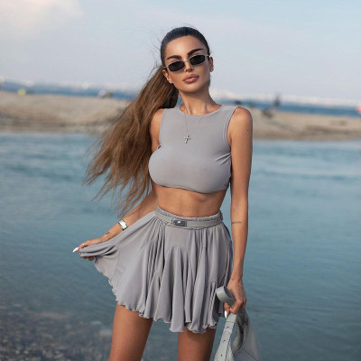 Holidays Style Sexy Low Back Tank Top Skirt Casual Two Piece Set Spring Women's Clothing