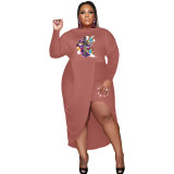 Slim Plus Size Solid Color Long Sleeve Sexy Fake Two-Piece Dress