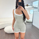 Women's Summer U-Neck Contrast Color Strap Tight Fitting Sports Yoga Jumpsuit
