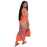 Women's Strapless Multi-Color Striped Long Dress