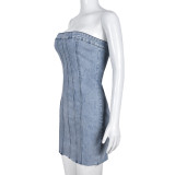 Spring Summer Sexy Strapless Denim Dress