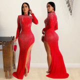 Women sexy mesh irregular slit long sleeve dress