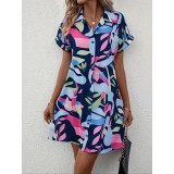 Women short sleeve printed shirt dress