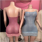 Women suspender sexy beaded Shiny mesh hollow dress