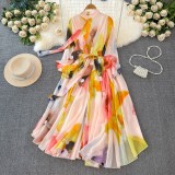 Women French Elegant Chic Tie Bow chiffon Holidays Dress