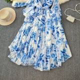 Women French Elegant Chic Tie Bow chiffon Holidays Dress