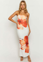 Women Summer Print Sexy Strapless Bodycon Dress