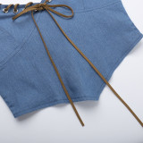 Women Denim Strapless Top and Mini Skirt Sexy Two-piece Set