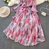 Women French Elegant Chic Tie Bow chiffon Holidays Dress