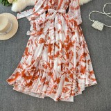 Women French Elegant Chic Tie Bow chiffon Holidays Dress