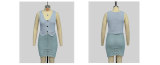 Women v-neck vest skirt Solid two-piece set