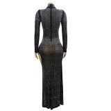 Women sexy mesh irregular slit long sleeve dress