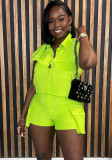 Women SolidTop and Cargo Shorts Casual Two-piece Set