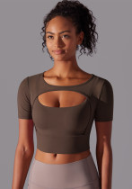 Solid Color Mesh Patchwork Sexy Short-Sleeved Strap Bra Top Running Fitness Yoga Wear