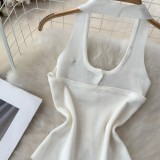 Fashionable Halter Neck Low Back Breasted Slim Fit Knitting Vest Women's Outdoor Wear Trendy Basic Top