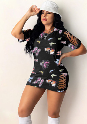 Women Fashion Butterfly Print Chic Dress