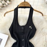 Fashionable Halter Neck Low Back Breasted Slim Fit Knitting Vest Women's Outdoor Wear Trendy Basic Top