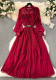 Spring Women's Bow Pleated Chiffon Puff Sleeve Long Dress