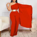 Women's Spring Summer Fashion Chic Slash Shoulder Patchwork Pleated OL High Waist African Jumpsuit