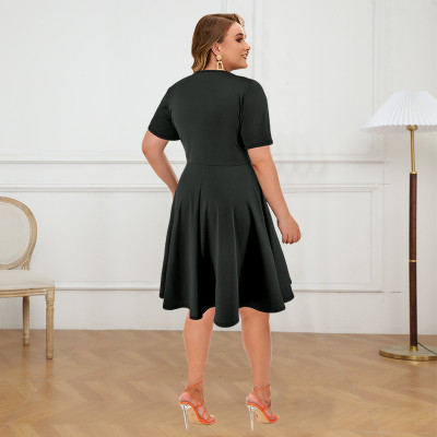 Plus Size Women's Cutout Patchwork Short Sleeve Dress