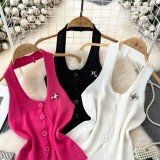 Fashionable Halter Neck Low Back Breasted Slim Fit Knitting Vest Women's Outdoor Wear Trendy Basic Top