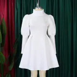 Women's Trendy Chic Turtleneck Slim Waist A-Line Formal Party Dress