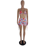 Spring And Summer Women's Sexy Multi-Color Printed Two-Piece Shorts Set