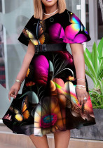 Summer Fashion Chic Women's Belt Print African Plus Size Midi Dress