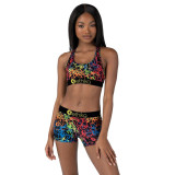 Women's Spring/Summer Slim Style Printed Sports Two-Piece Shorts Set