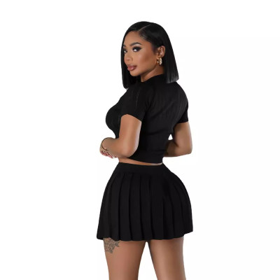 Women Knitting Casual Crop Top and Skirt two-piece set