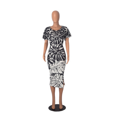 Summer Women printed short sleeve sexy dress