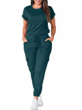 Women Solid Top and Cargo Pant Two-piece Set