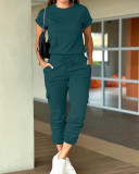 Women Solid Top and Cargo Pant Two-piece Set