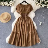 Women vintage pleated Long Dress