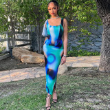 Women Printed Sleeveless Vest Top and Slit Skirt Two-piece Set