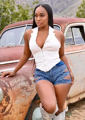 Women's Summer Beaded Ripped Washed Tight Fitting Sexy Stretch Denim Pants