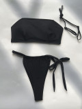 Women Strapless Solid Color Two Piece Bikini Sexy Low Back Swimsuit