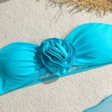 Women's Strapless Flowers Lace-Up Bikini Sexy Beach Skirt Three-Piece Swimsuit