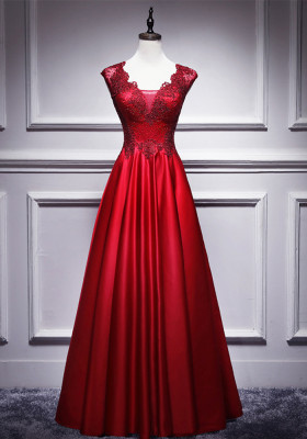 Red Bride Long Gown Chic Spring Wedding Formal Party Evening Dress