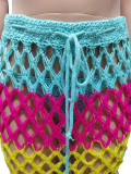 Summer Knitting Crochet Lace-Up Beach Bikini Skirt Three-Piece Set